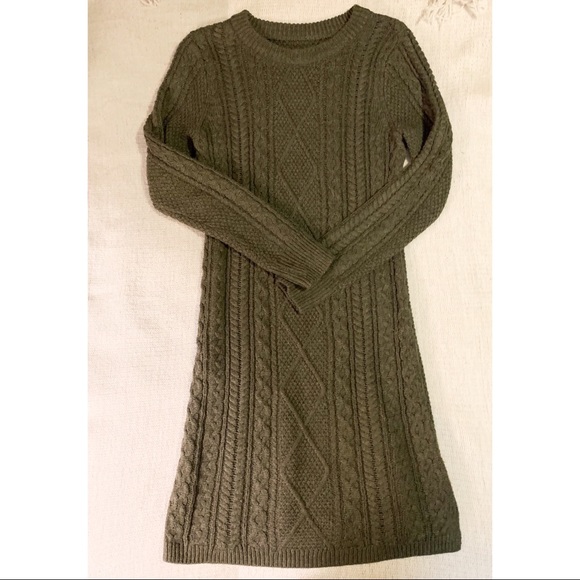 green cable knit sweater dress